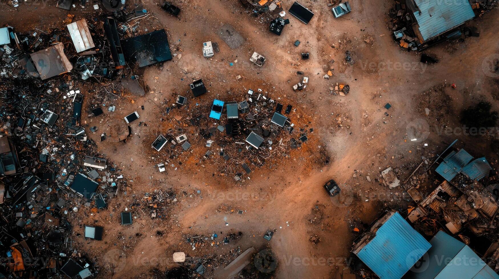 An aerial view of a destroyed area photo