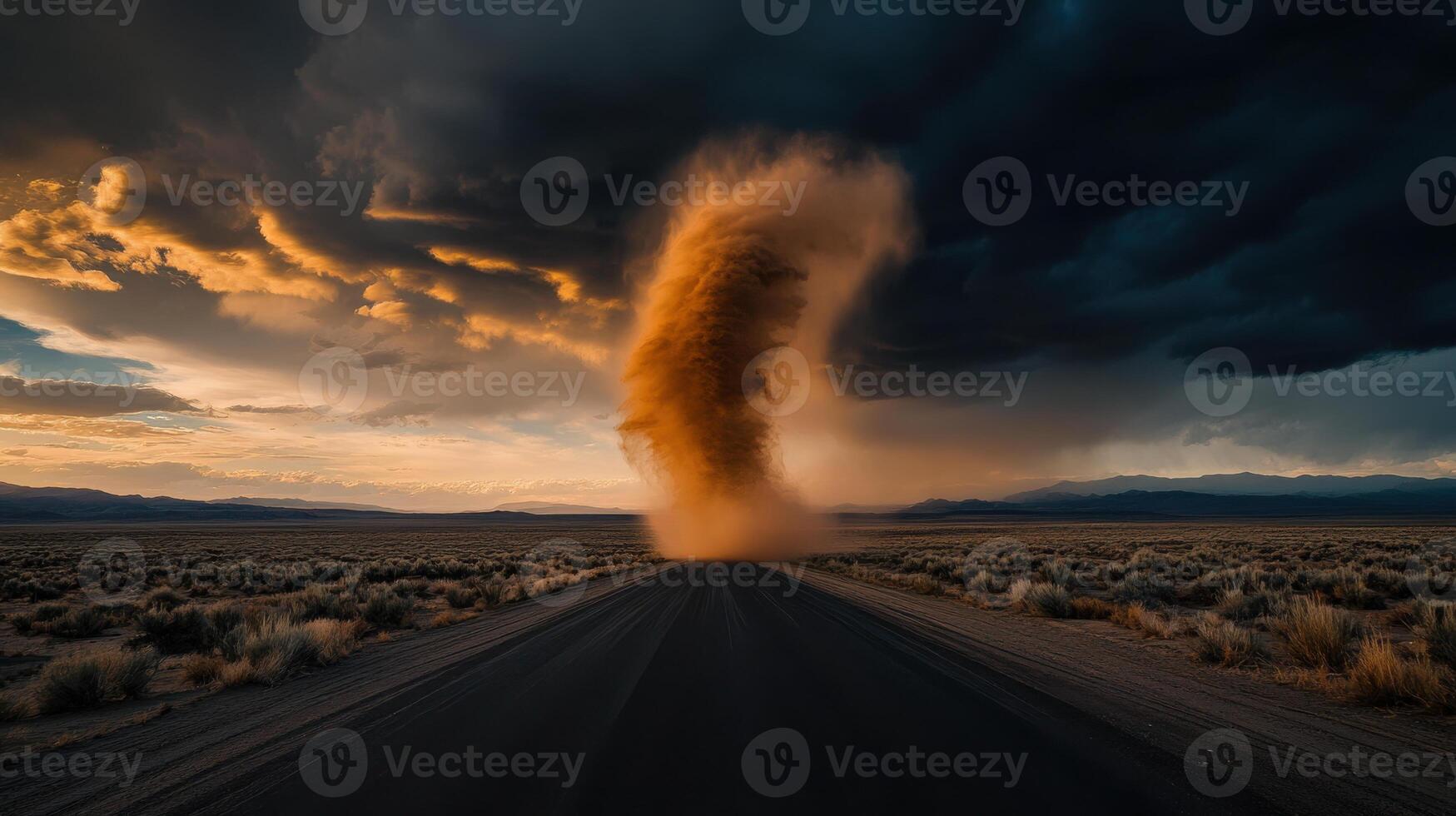 A tornado is blowing dust into the air photo