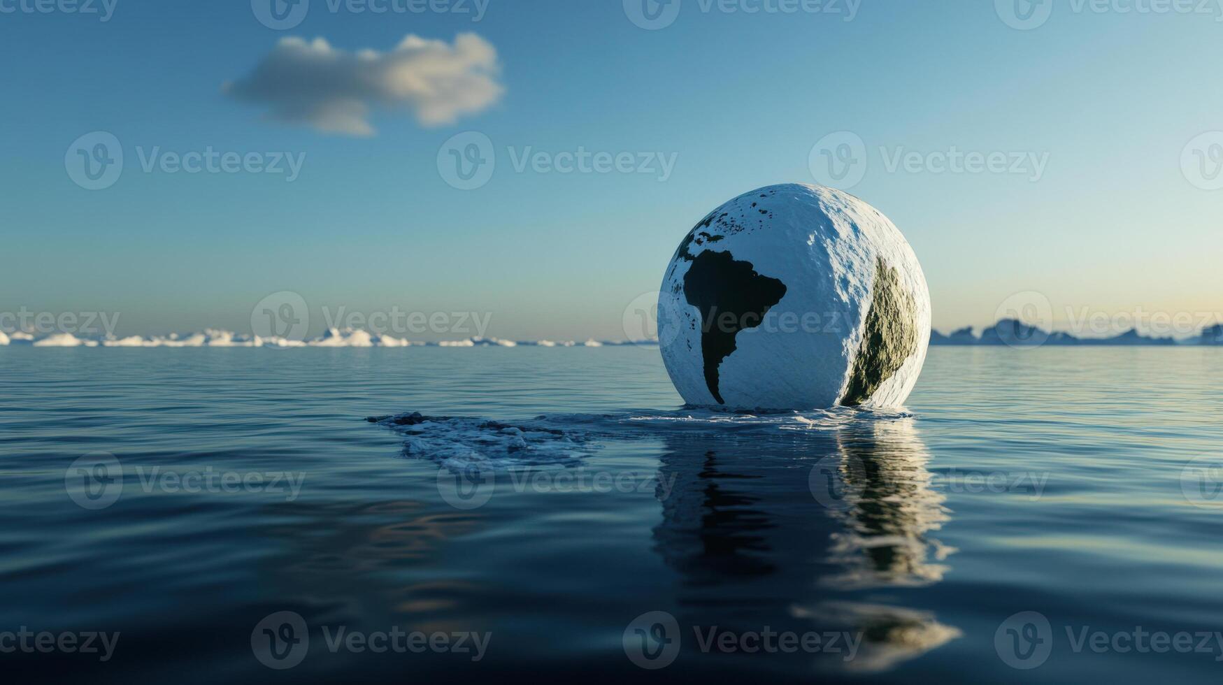 melting globe with South America visible, floating in water photo