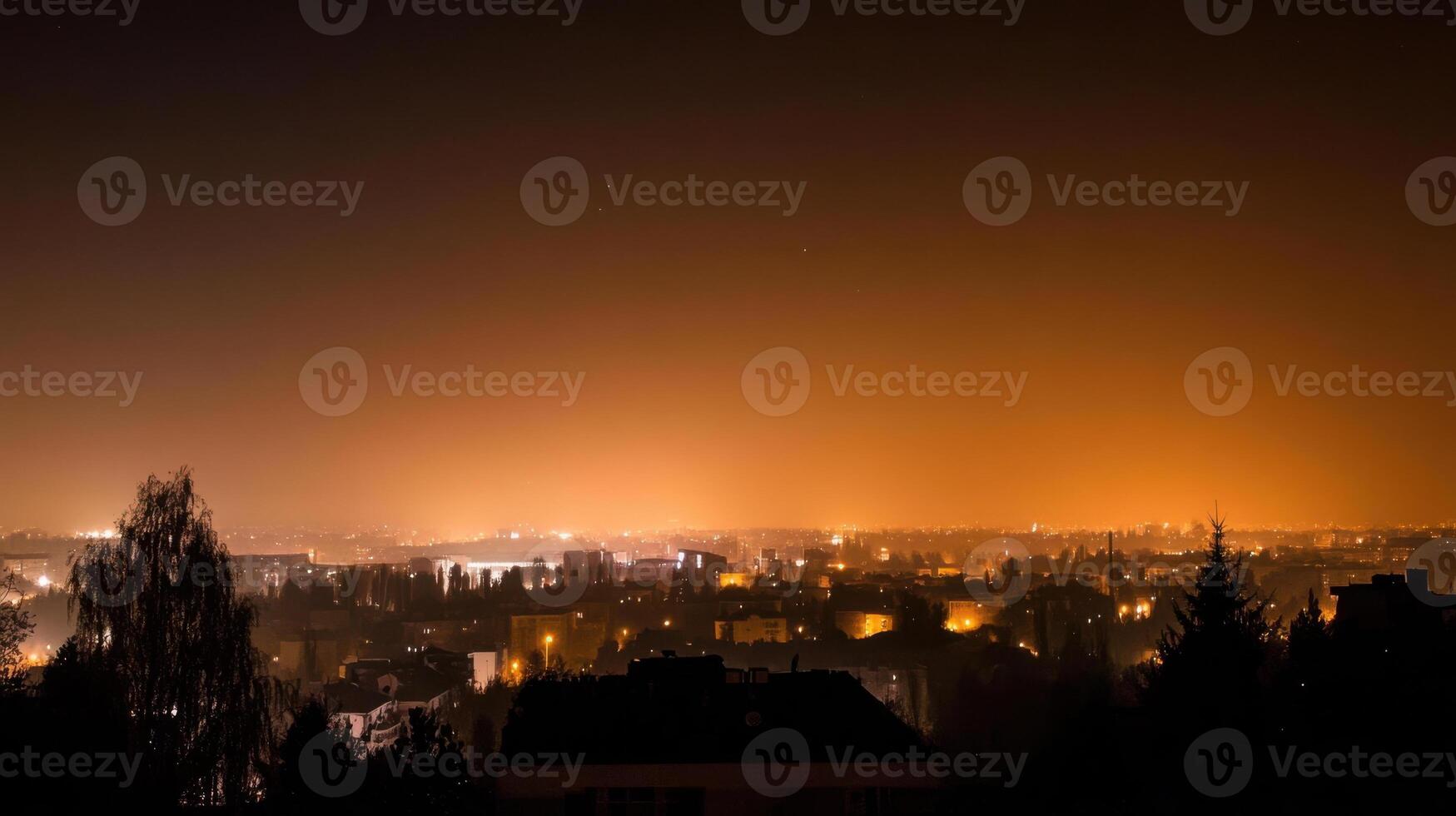 night cityscape with dim streetlights and glowing skyline photo