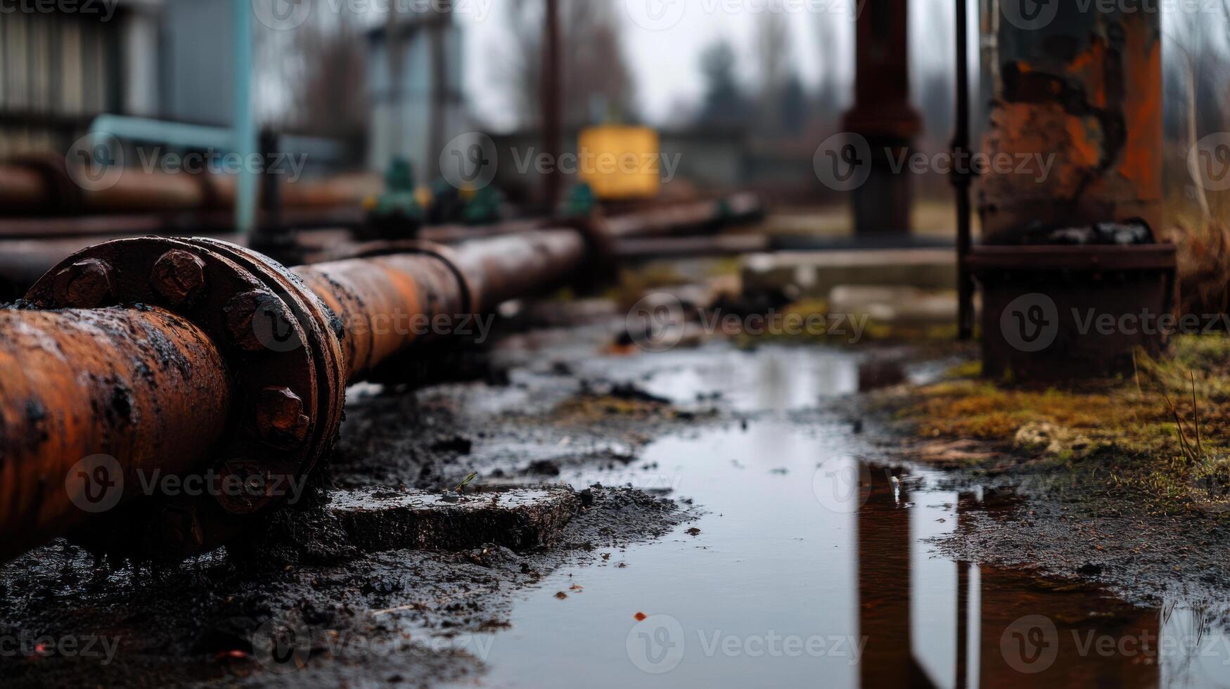 A rusted pipe is sitting in the mud photo