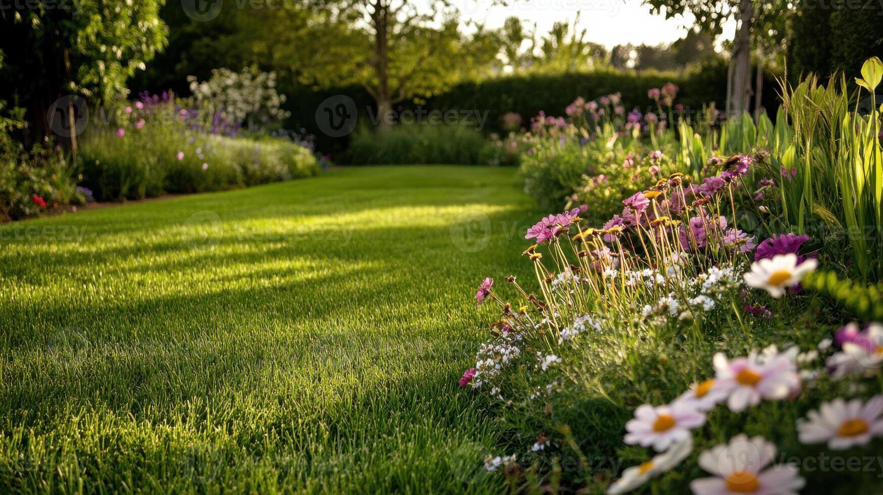 A lawn with flowers and grass photo