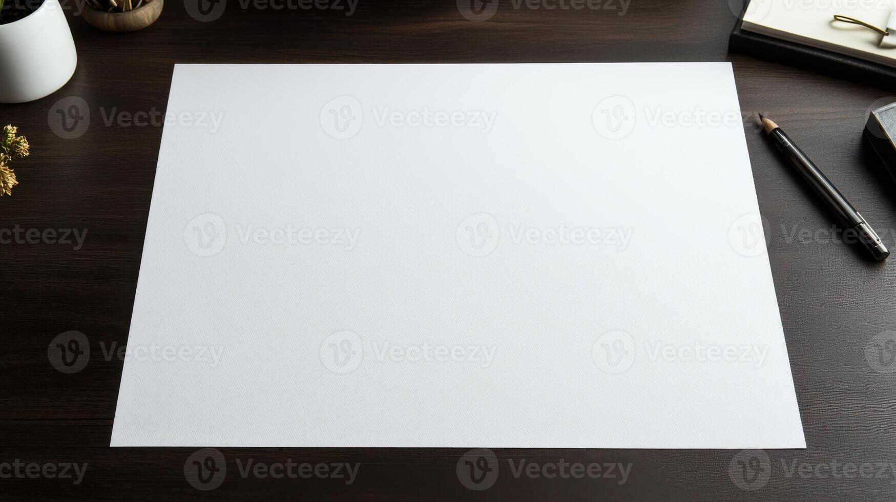 pristine white sheet of paper on dark desk surface photo