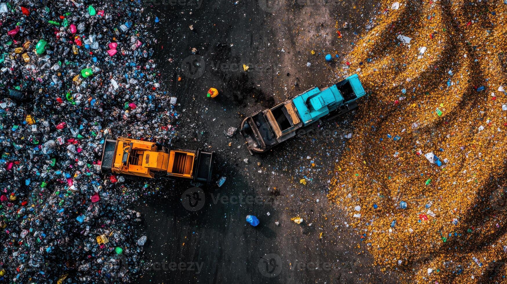 Aerial view of machines working at recycling plant photo