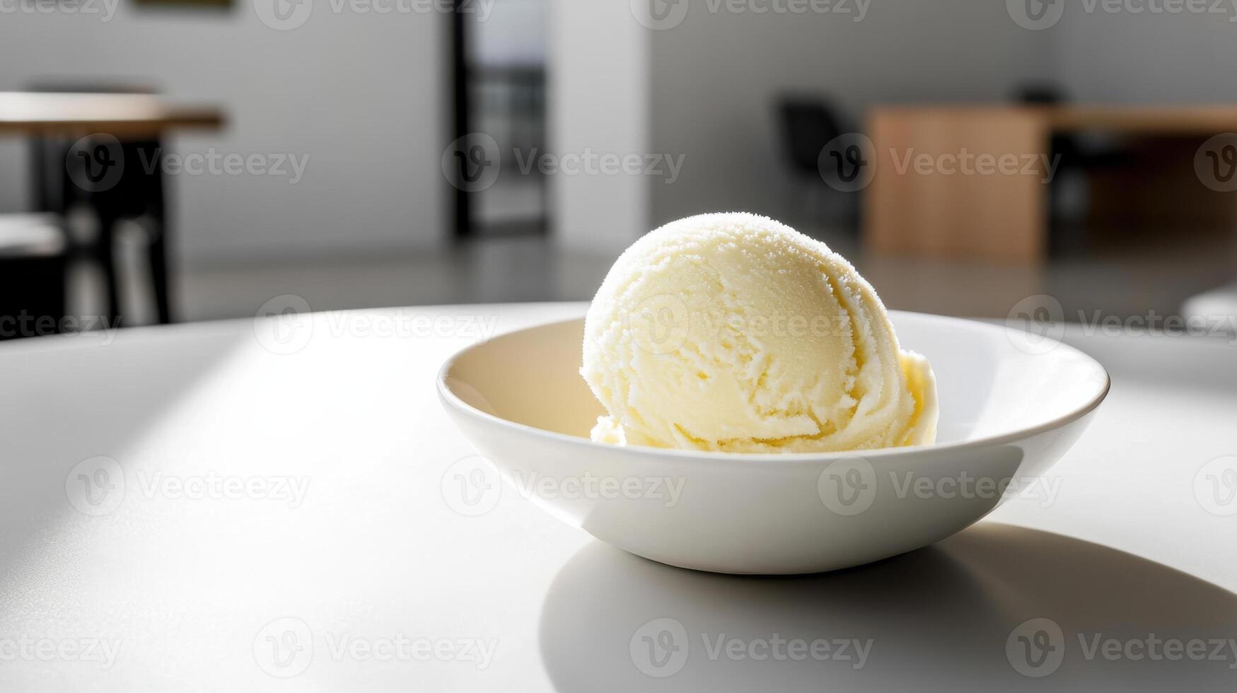 A bowl of ice cream sitting on a table photo