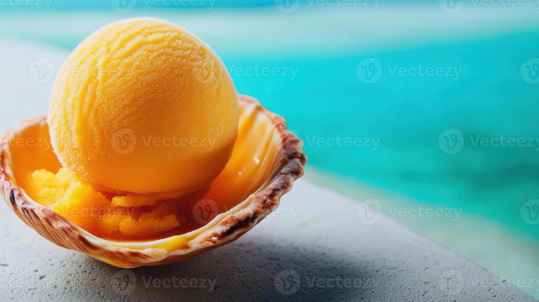 A shell with an ice cream in it photo