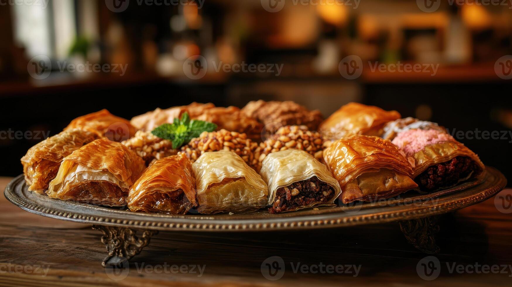 selection of baklava with various fillings and textures photo