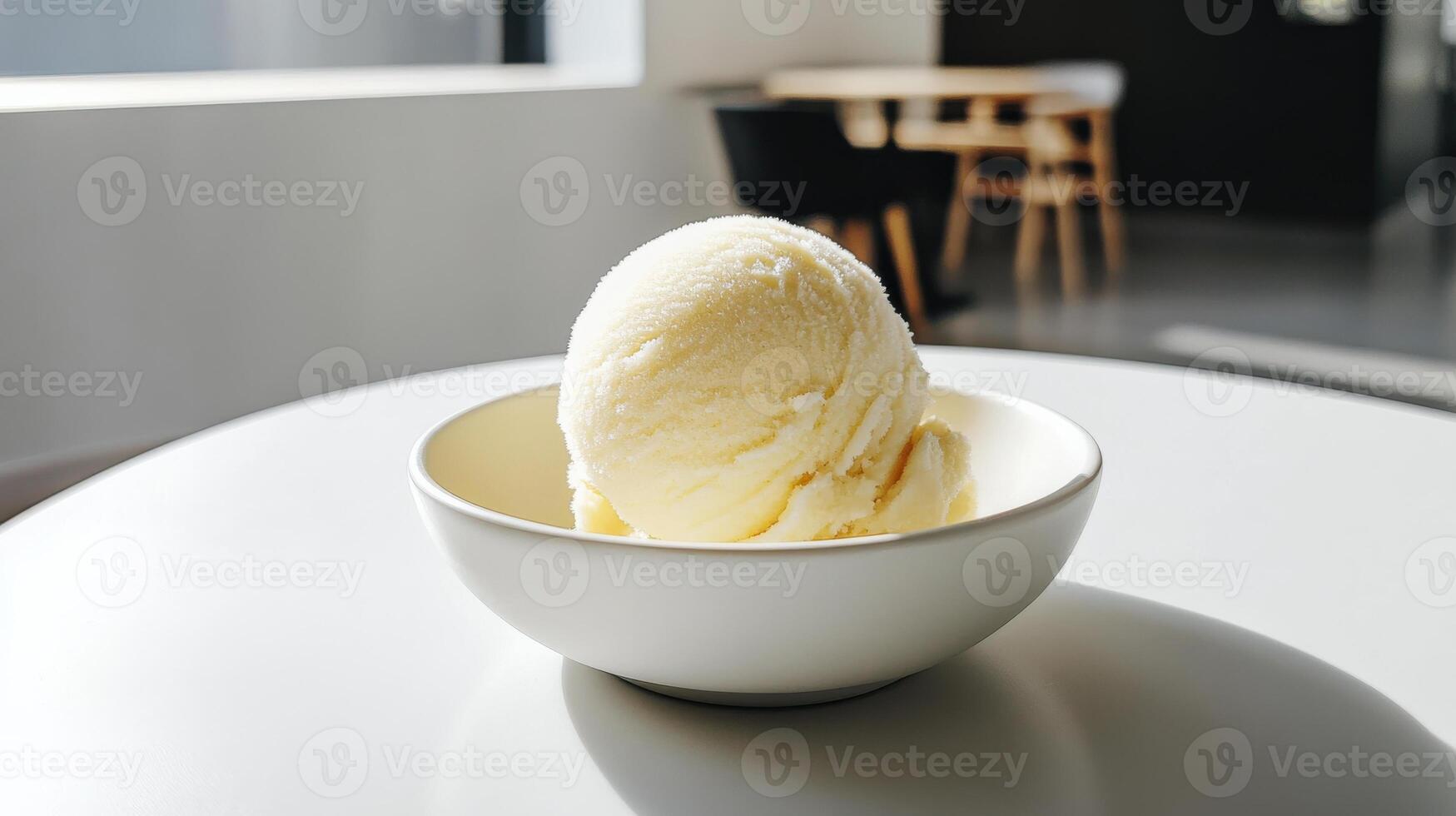 A bowl of ice cream sitting on a table photo
