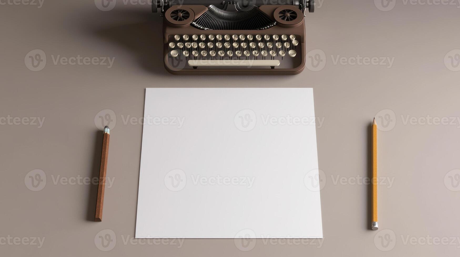 vintage typewriter with blank paper and pencils photo