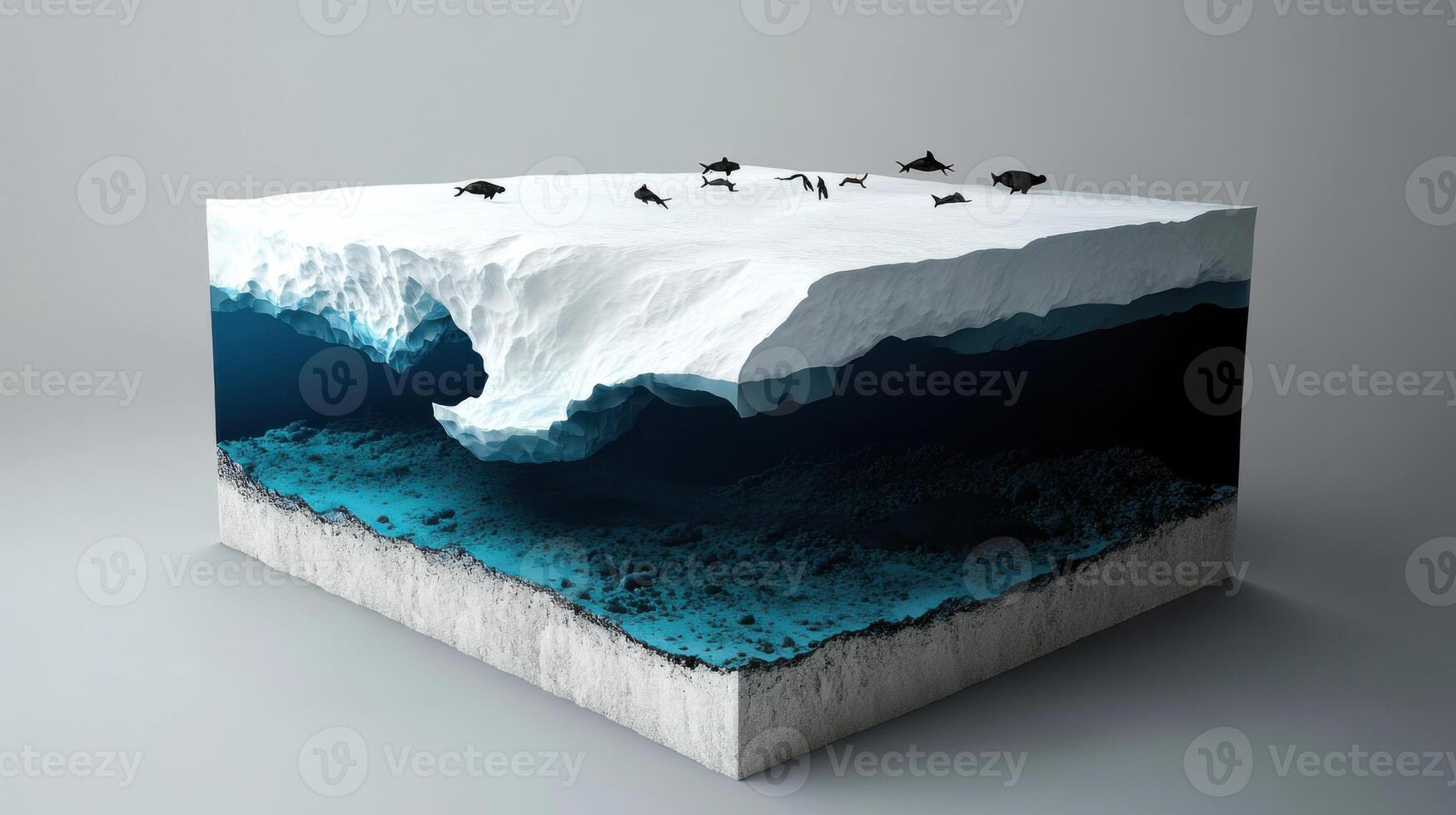 stunning ice shelf with underwater view and marine life photo