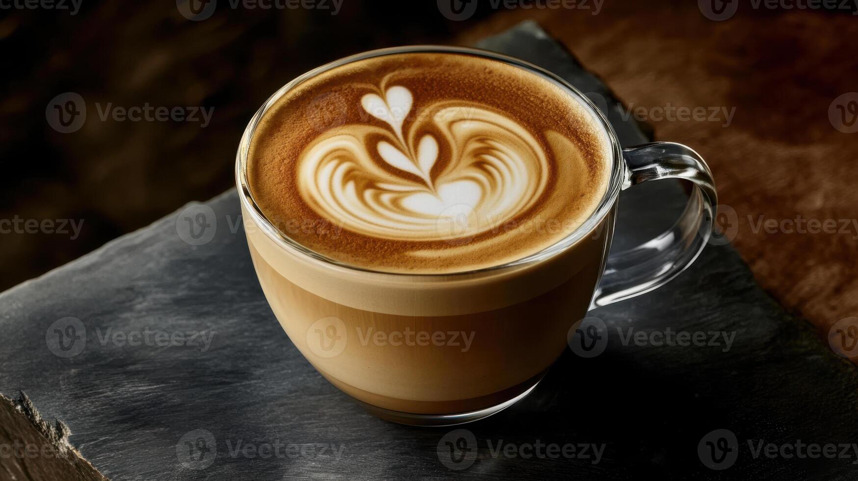 smooth hazelnut latte with delicate swirl of latte art photo