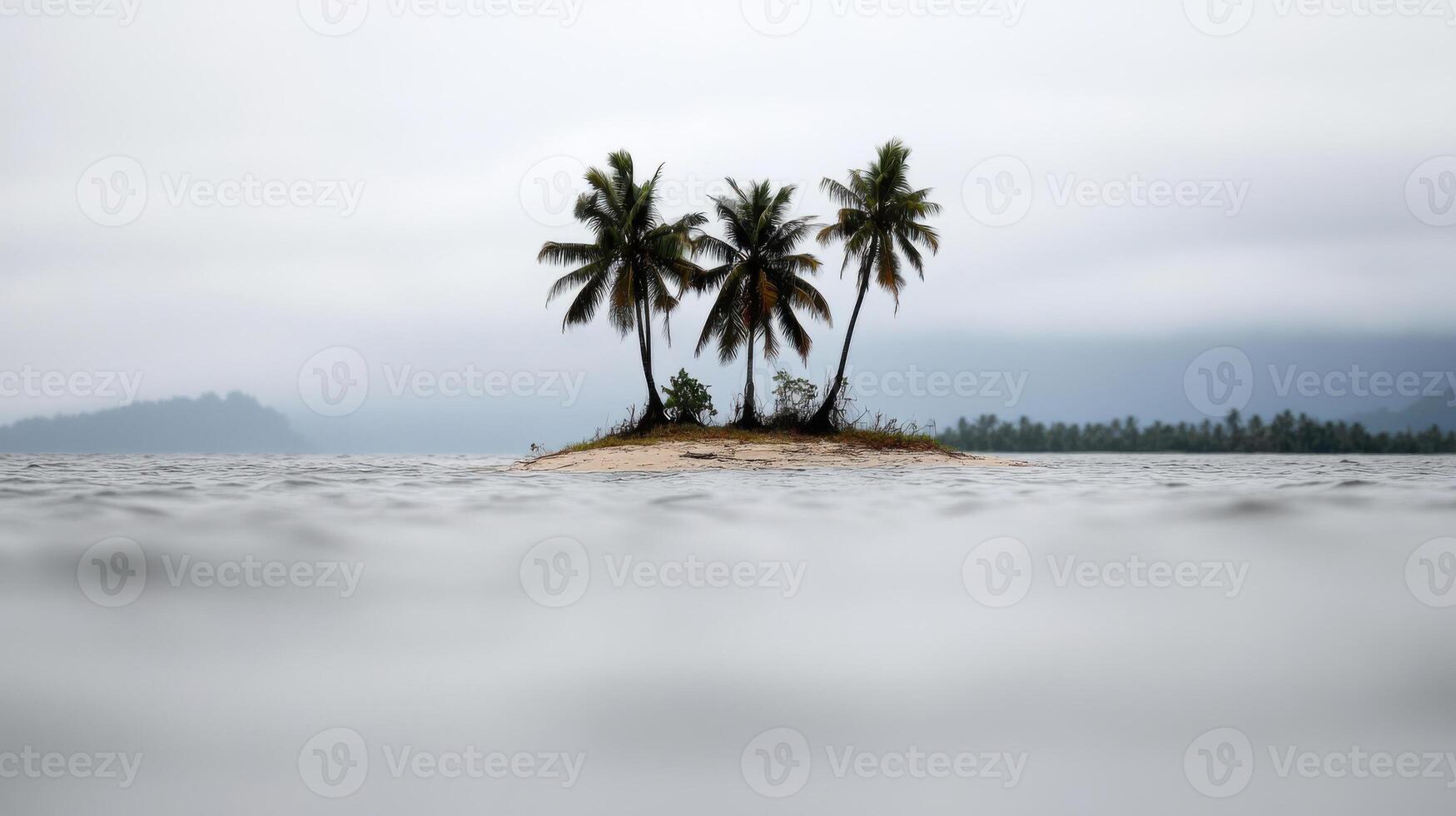 small island with palm trees surrounded by rising sea levels photo