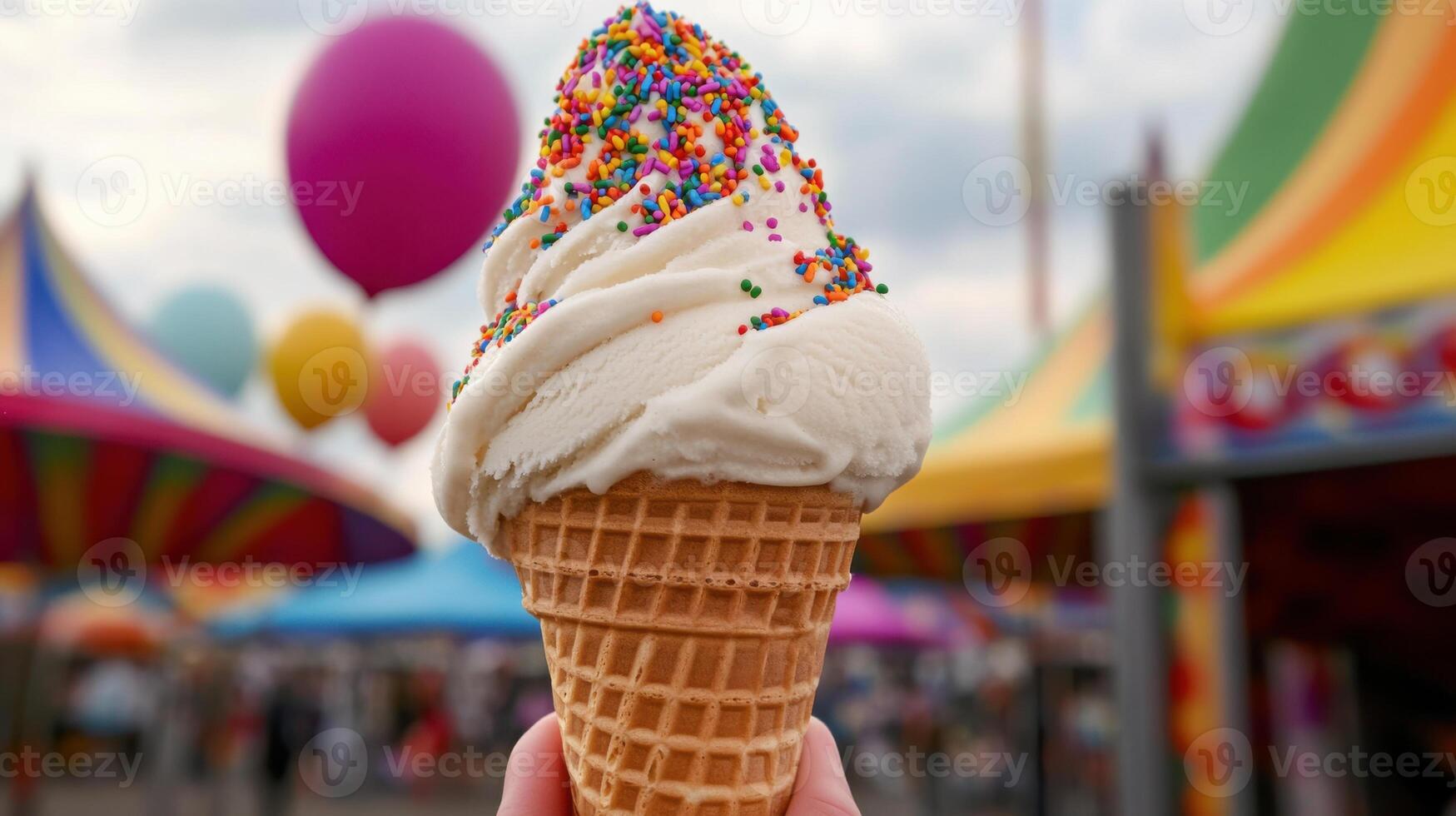 delicious soft serve ice cream cone topped with sprinkles photo