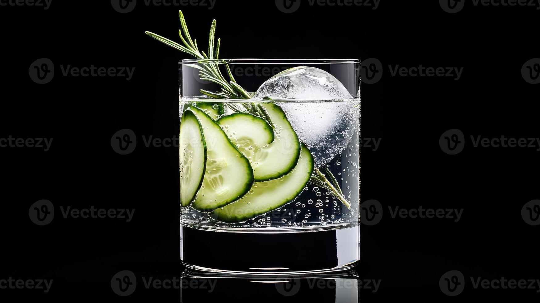 refreshing gin and tonic with cucumber and rosemary photo