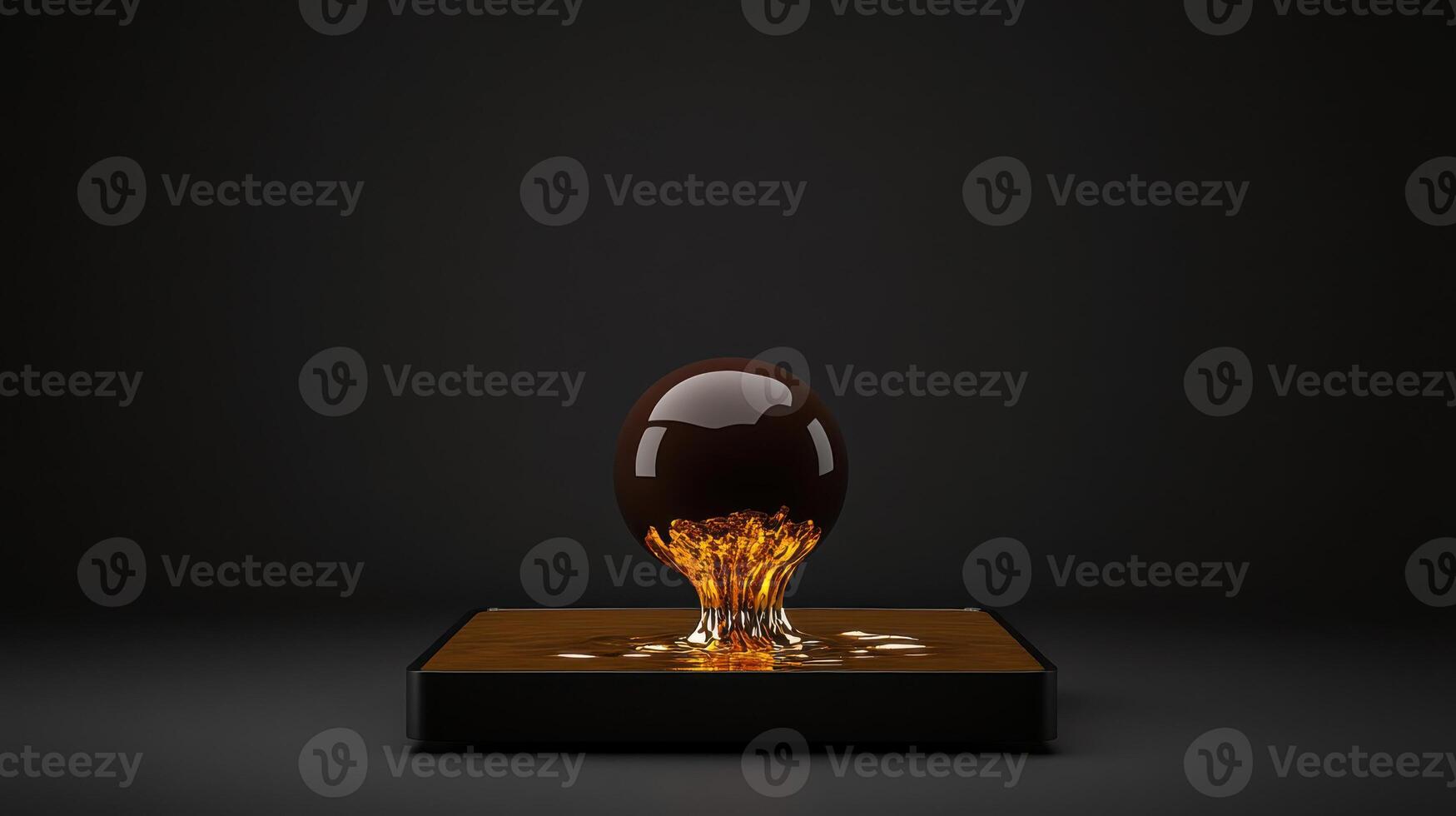 surreal floating dessert with chocolate sphere photo