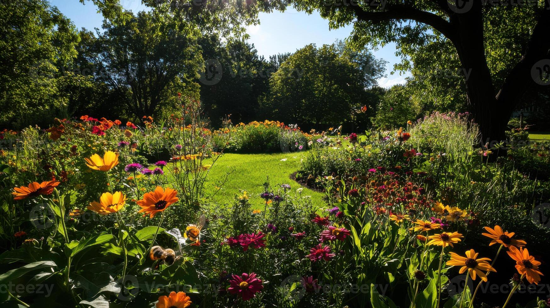 A beautiful garden with lots of flowers and trees photo