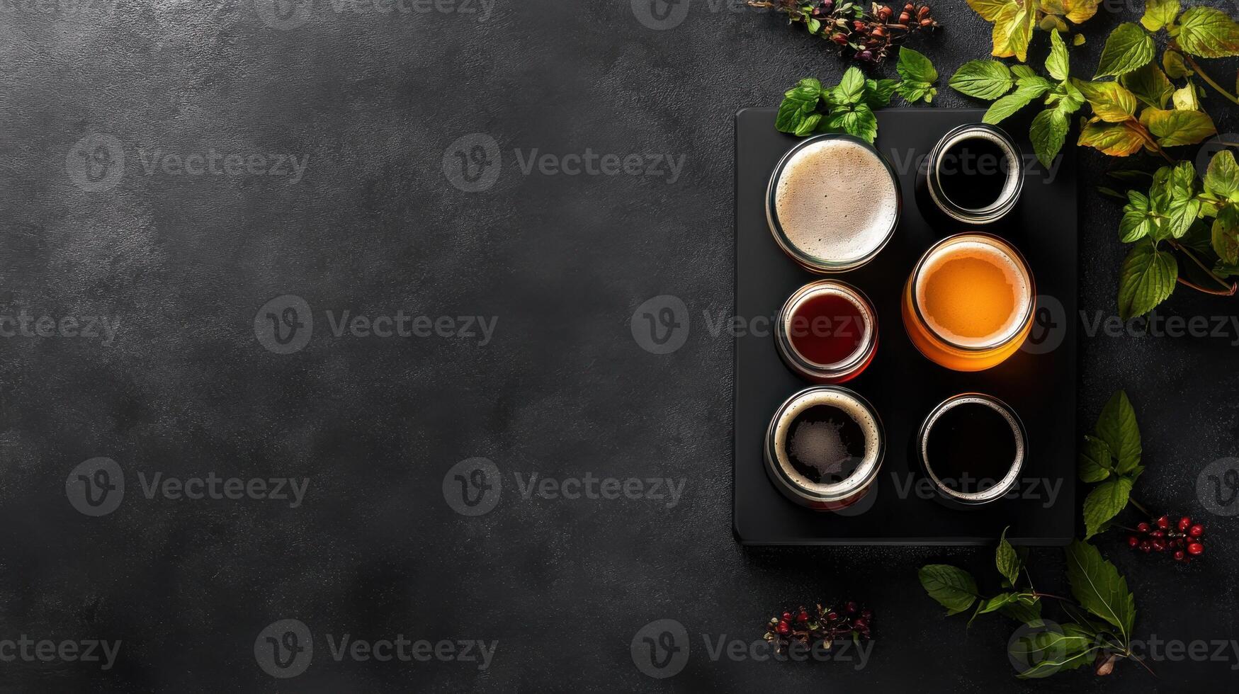 top down view of beer flight with various styles photo