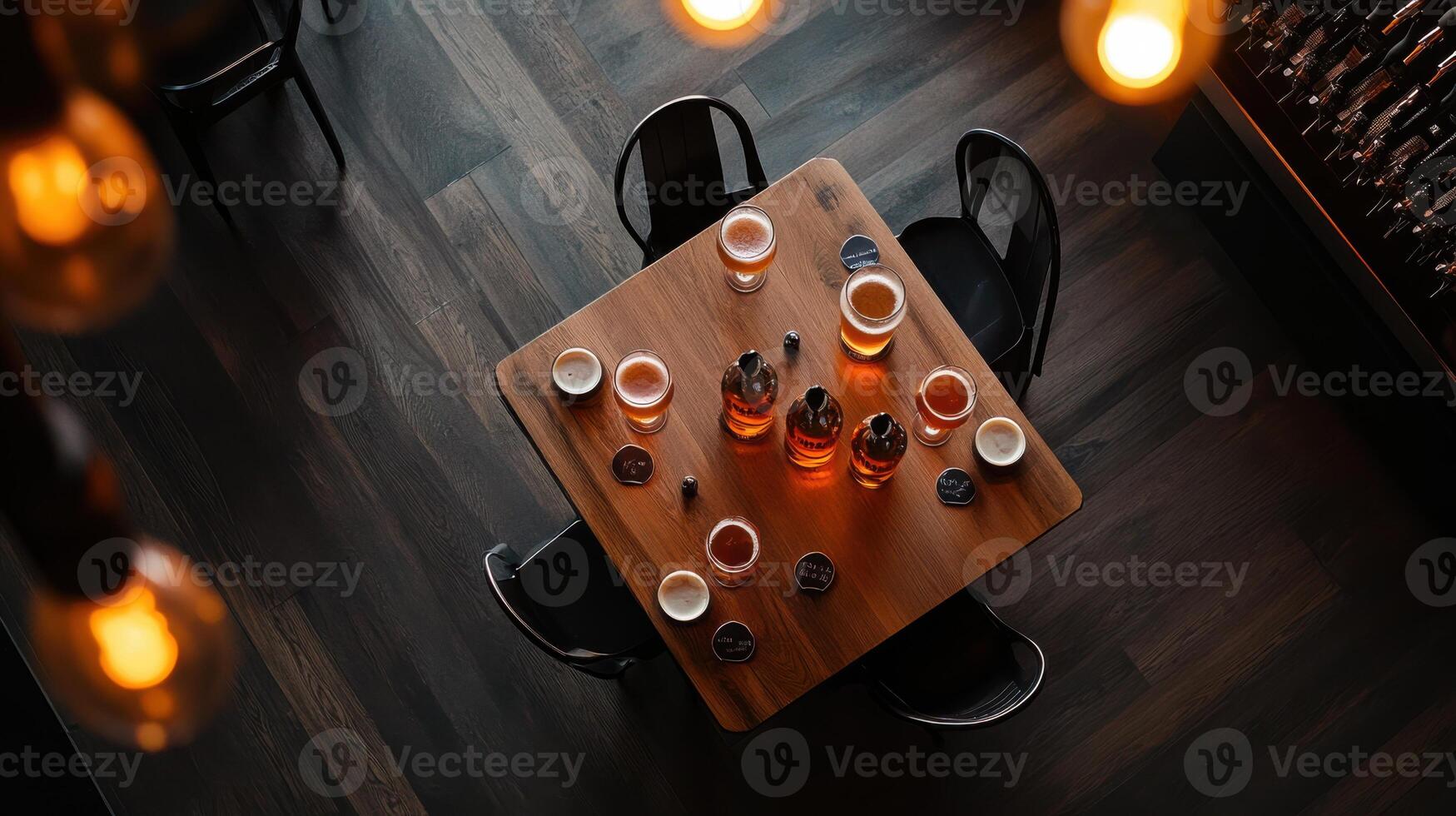 top down view of brewery taproom table with drinks photo