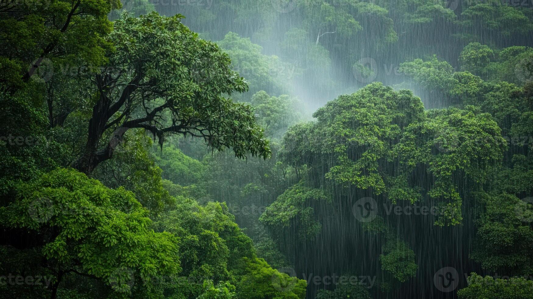 Rainforest, green trees, rain, waterfall, waterfall, rainforest, rainforest, rain photo