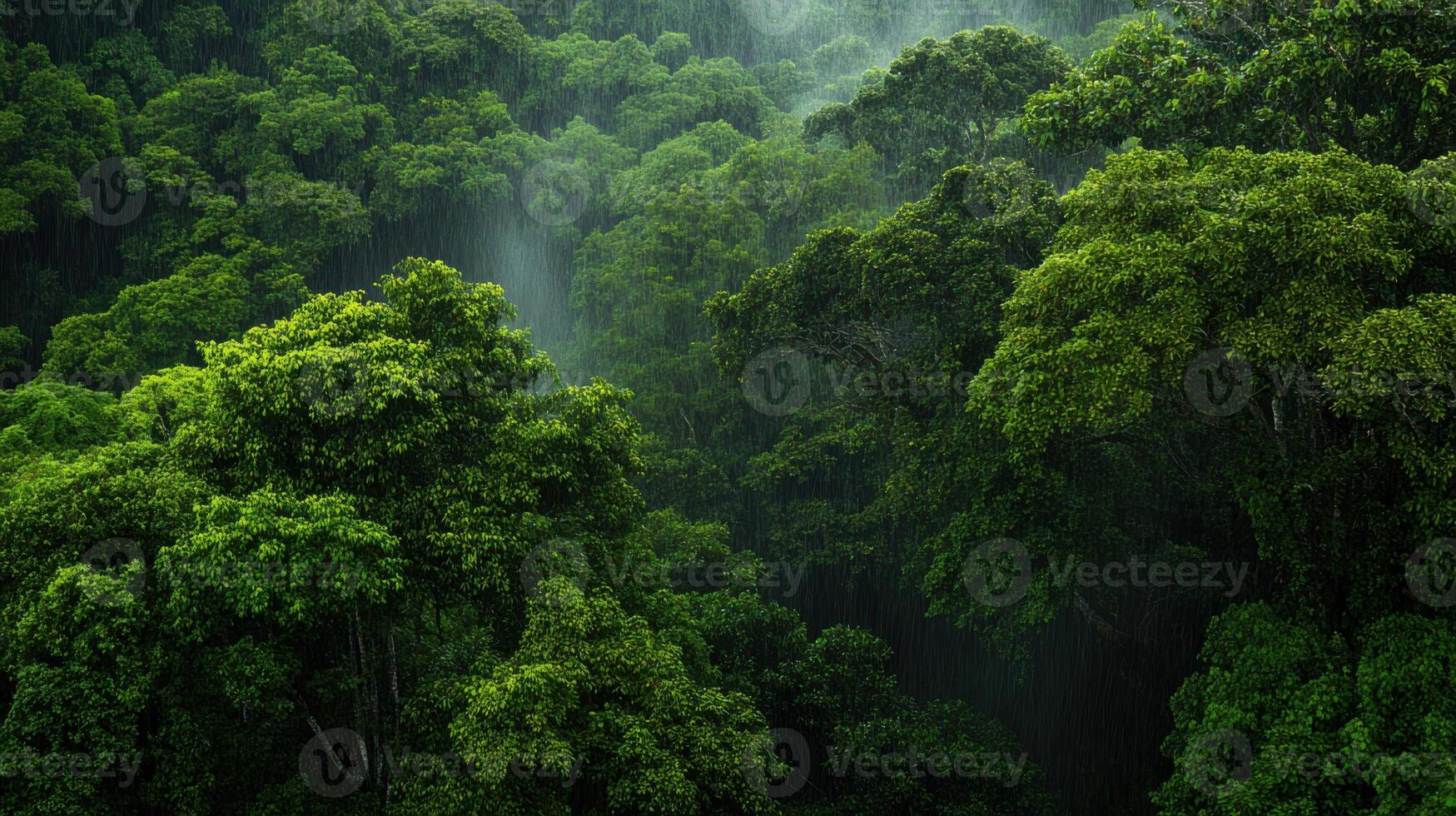A forest with trees and waterfalls photo