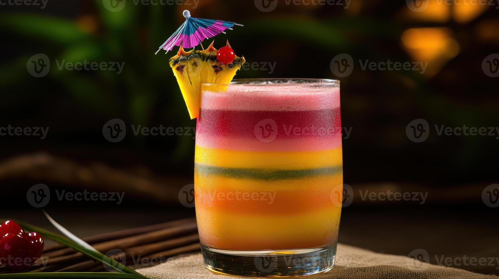 A colorful drink with a pineapple on top photo