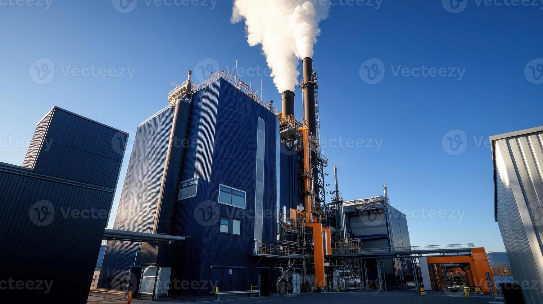A large industrial plant with smoke coming out of the chimneys photo