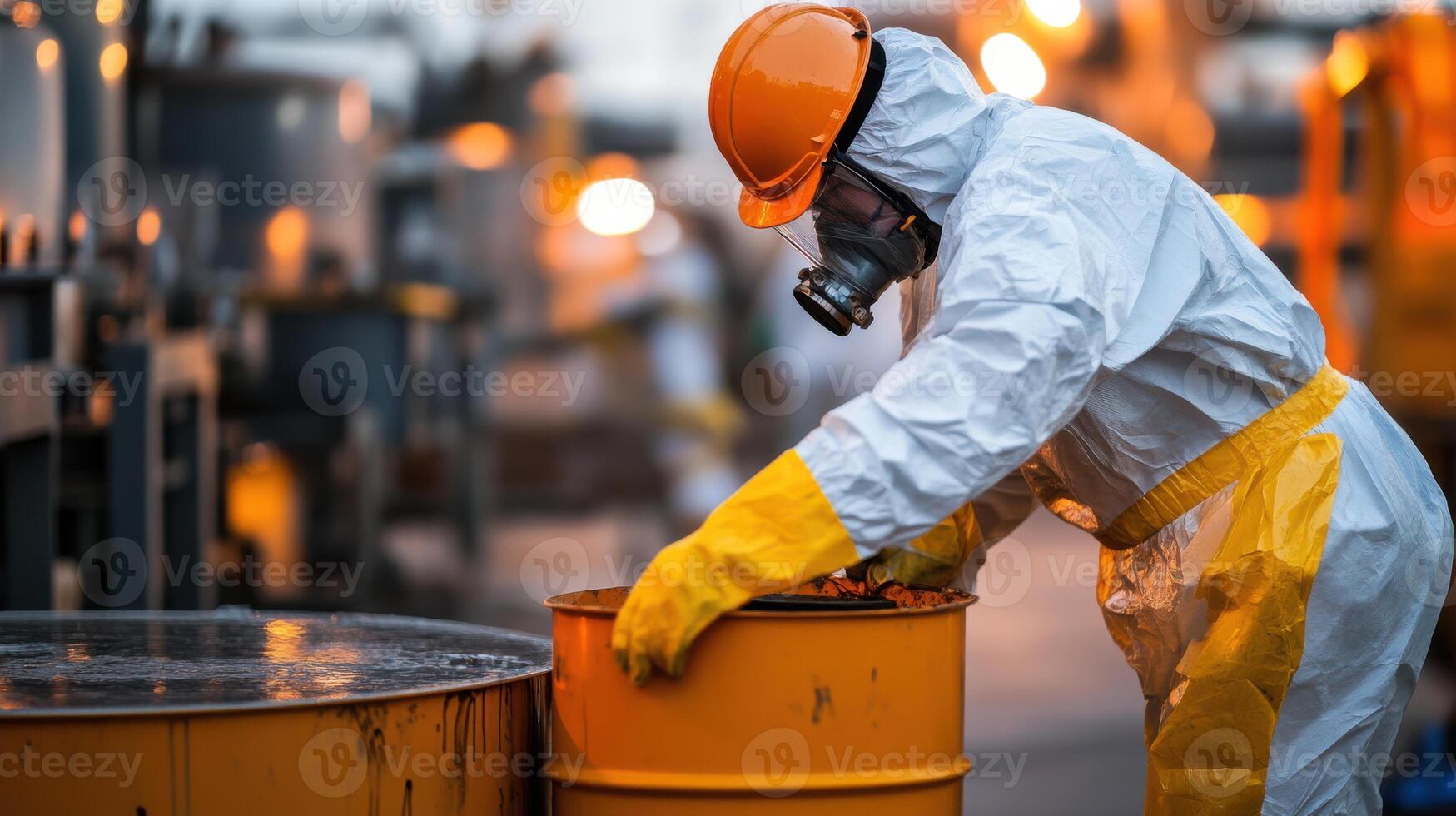 Hazardous waste disposal worker in protective gear photo