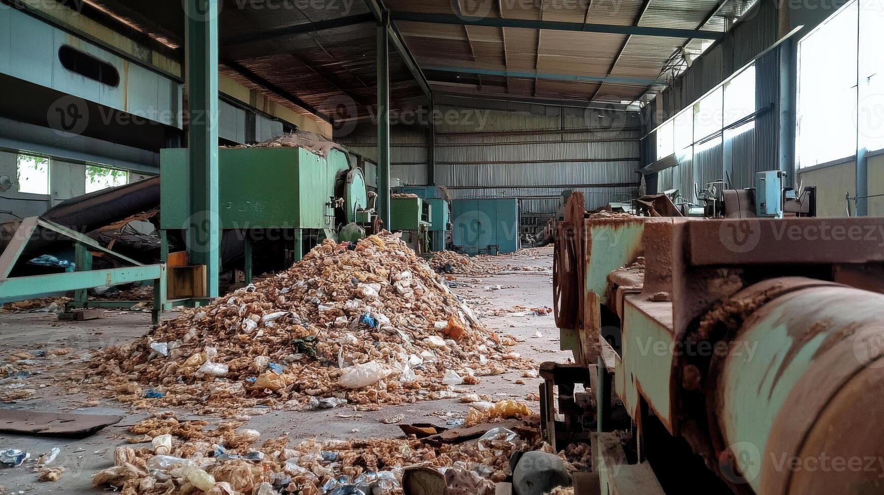 A factory with a lot of garbage and machinery photo