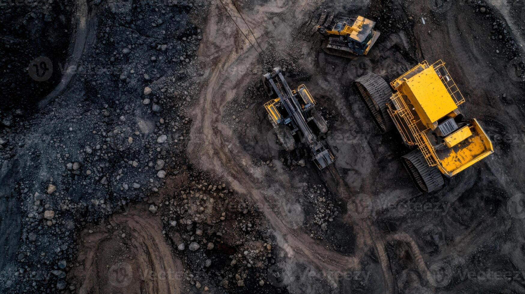 Aerial view of heavy machinery in mining site photo