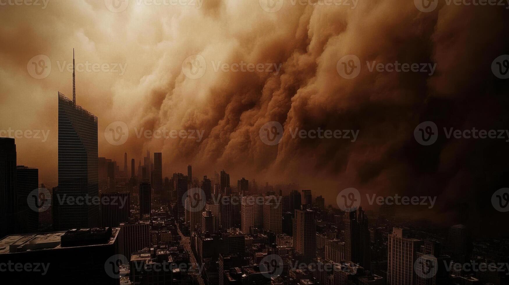 A city is covered in dust as it is seen from above photo