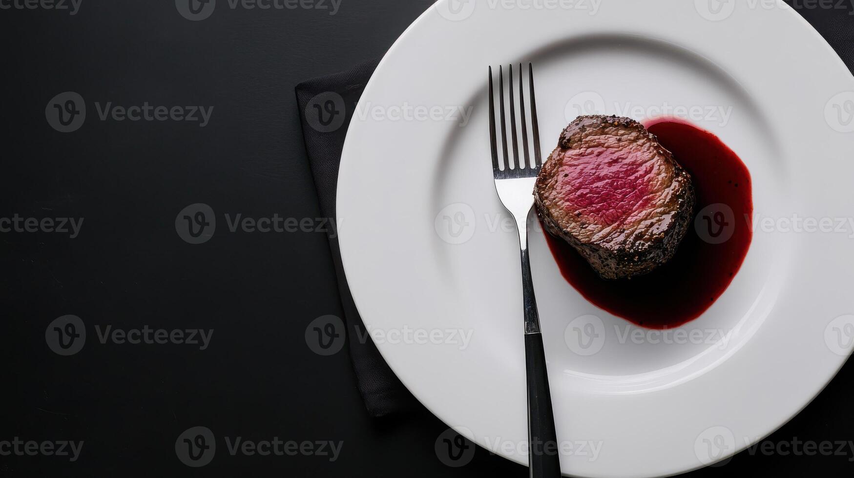 Juicy filet mignon with red wine sauce on plate photo