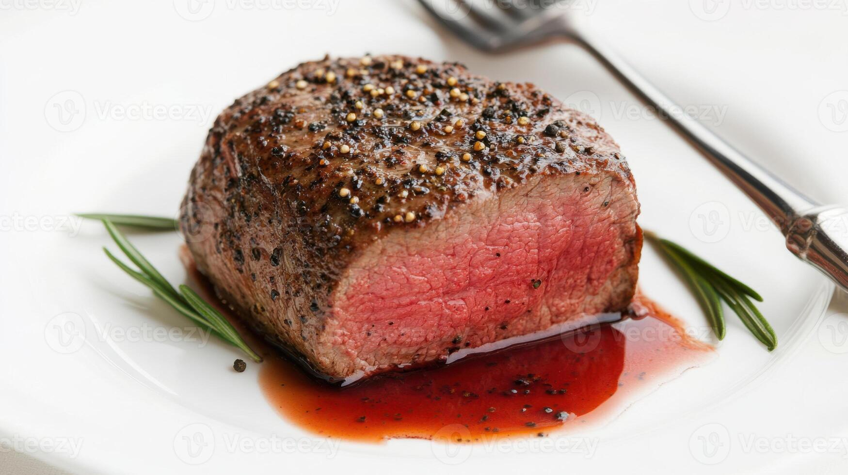 Juicy filet mignon with black pepper crust and red wine sauce photo