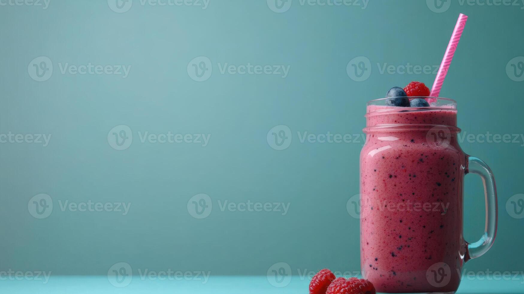 Berry smoothie with raspberries and blueberries in jar photo