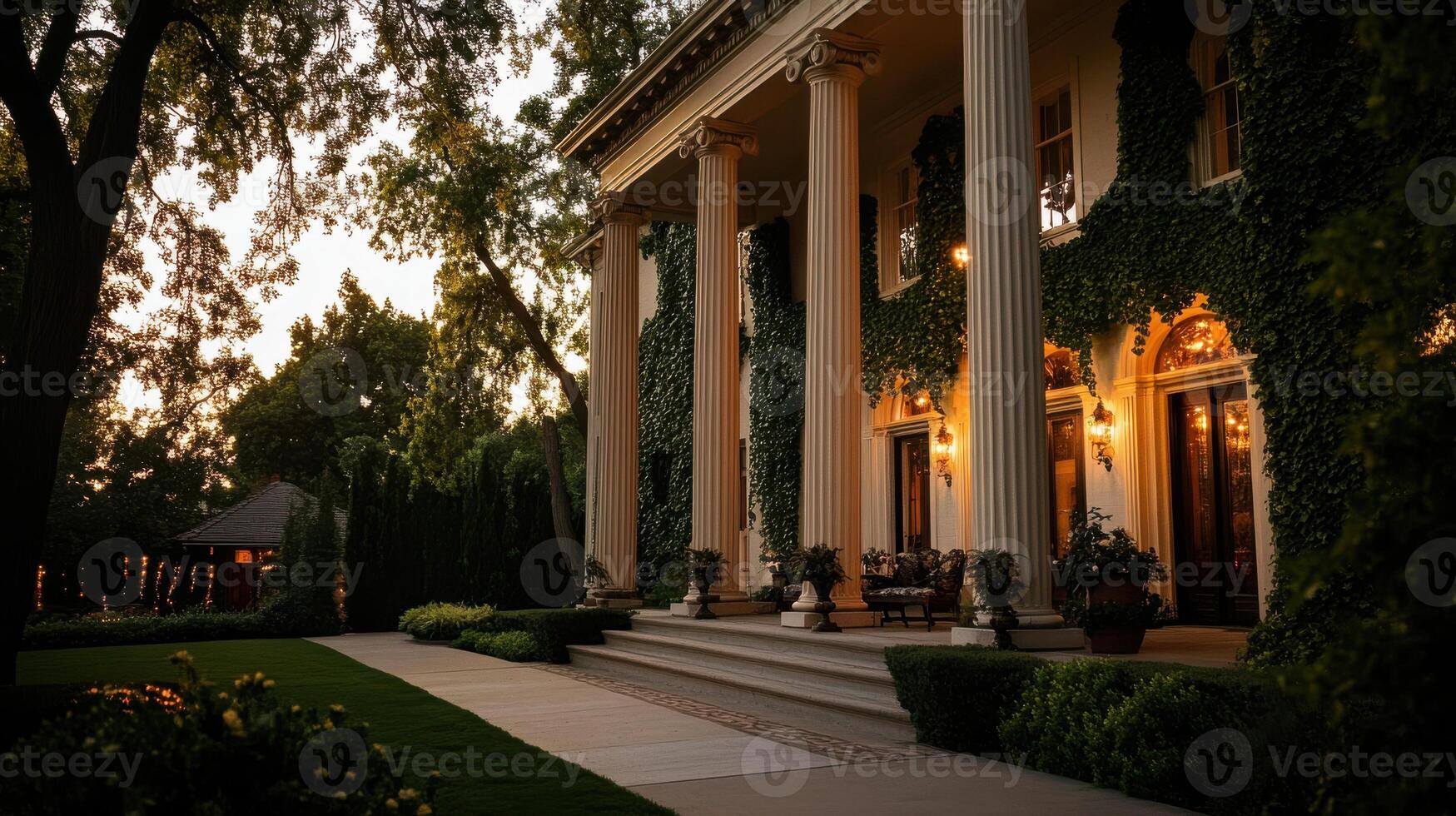 Beautiful Georgian style vintage mansion with grand porch photo