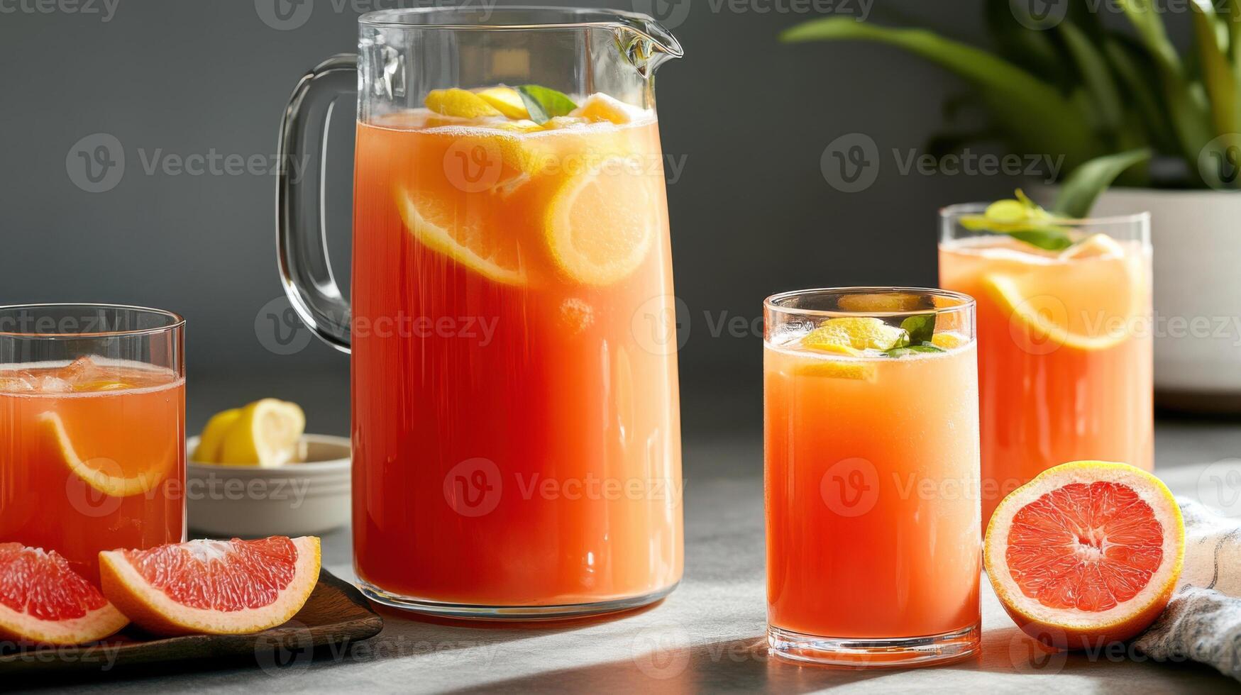 Refreshing citrus juice blend with orange, grapefruit, and lemon photo