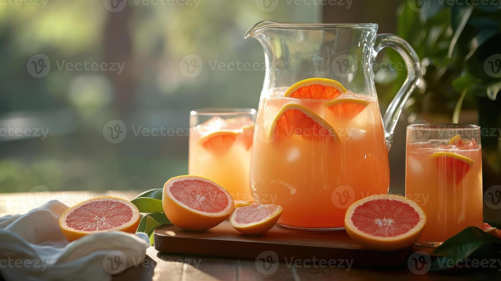 Refreshing citrus juice blend with orange and grapefruit slices photo