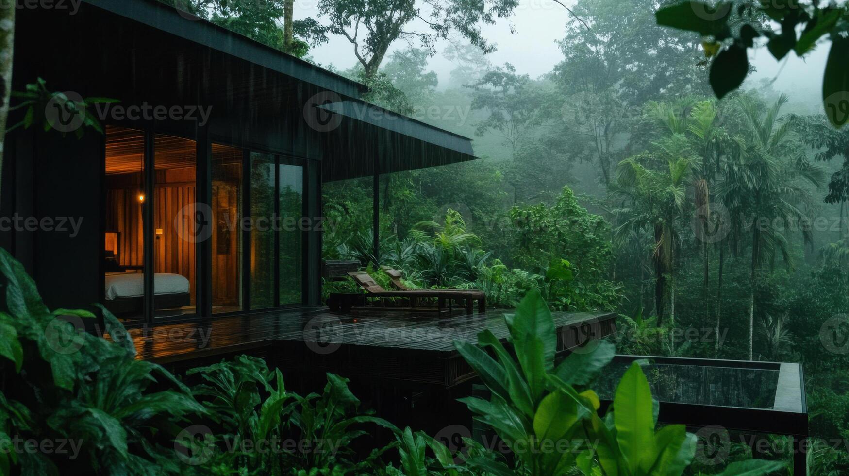 A house in the jungle with a view of the rainforest photo