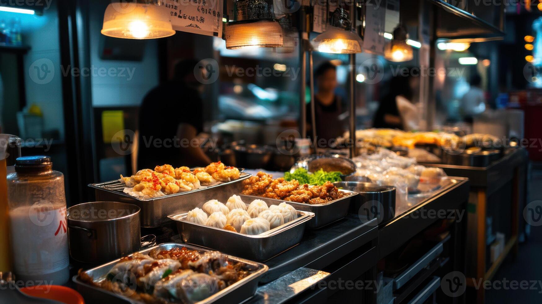 Delicious dim sum cart filled with dumplings and buns photo