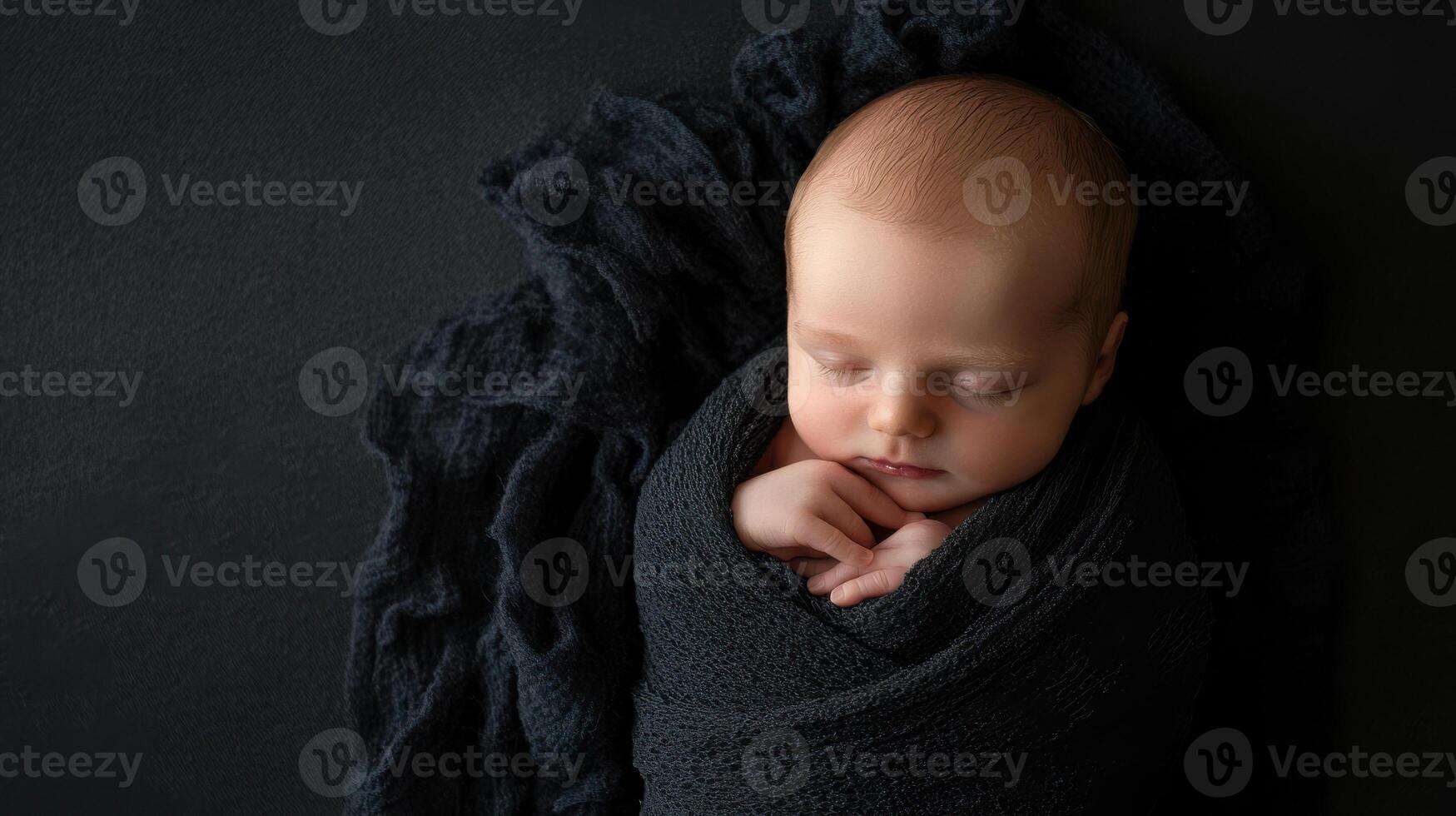 peaceful baby wrapped in dark blanket, sleeping soundly photo