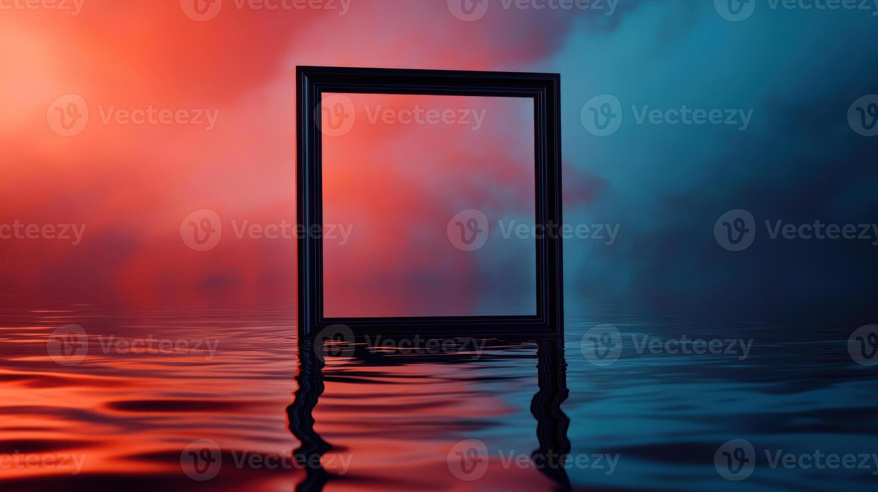 An open door in the water with a red sky photo