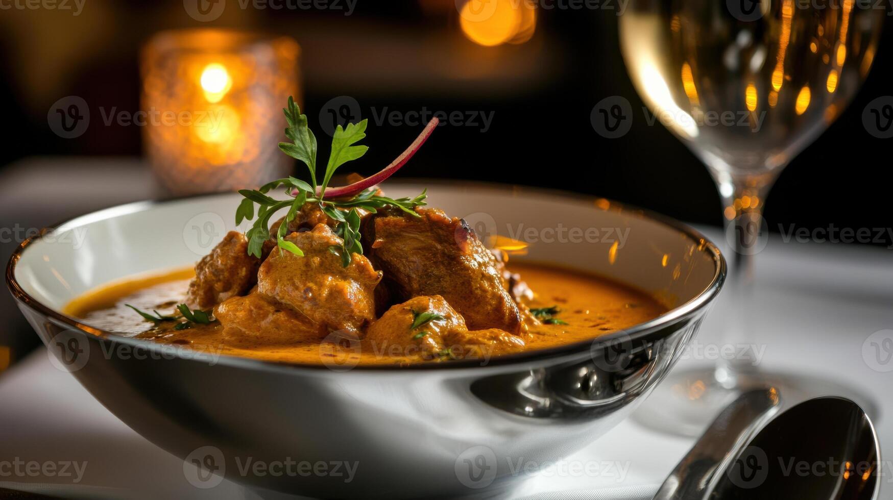 Delicious curry with duck confit in elegant presentation photo