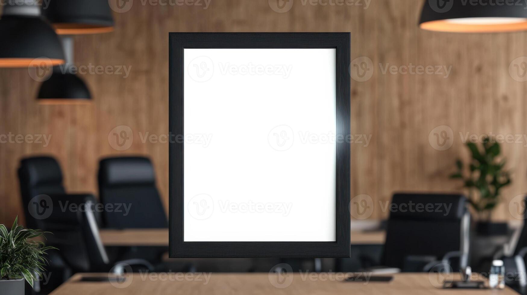 Empty picture frame in modern office setting photo