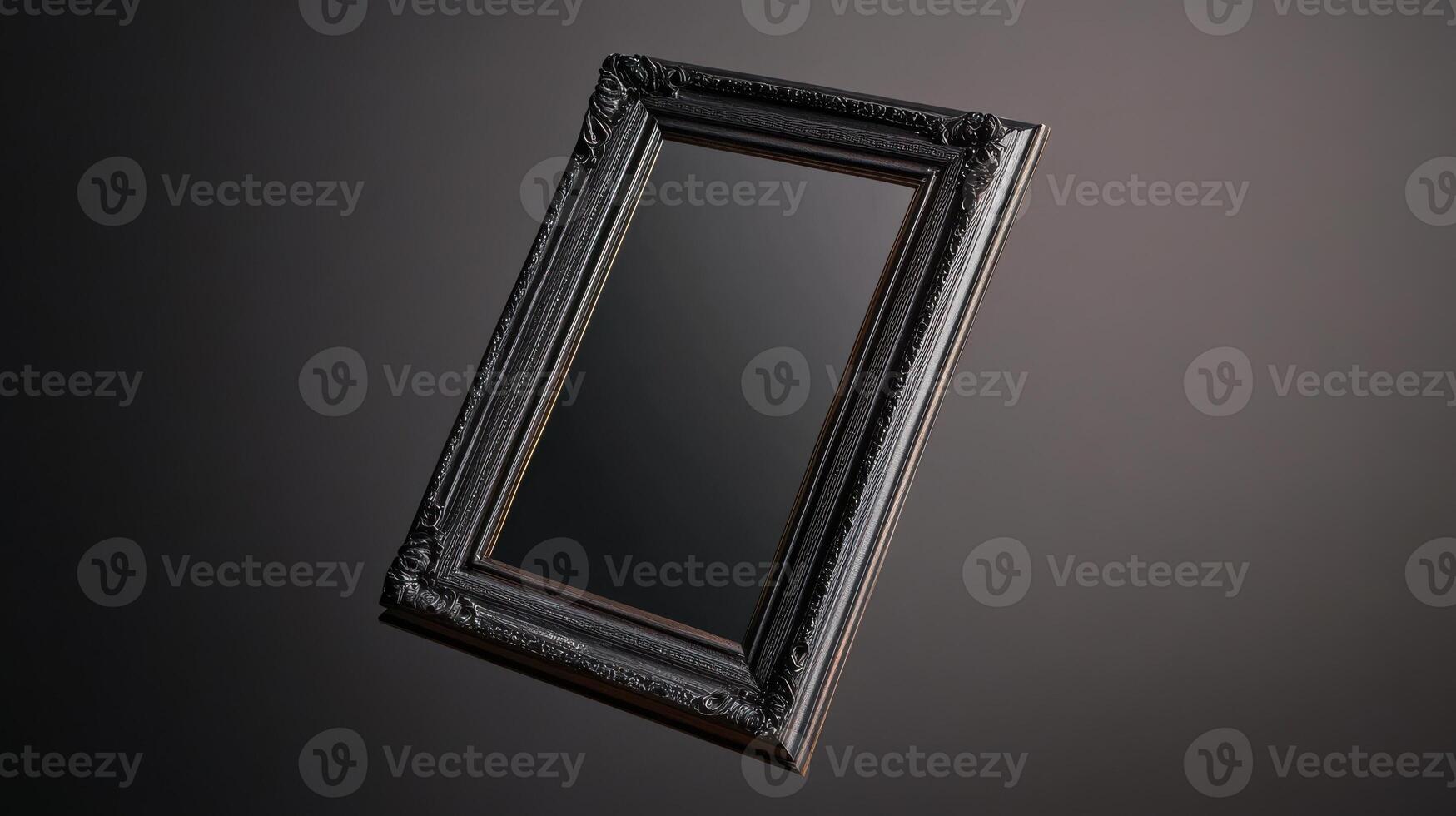 Floating black picture frame with dark background photo