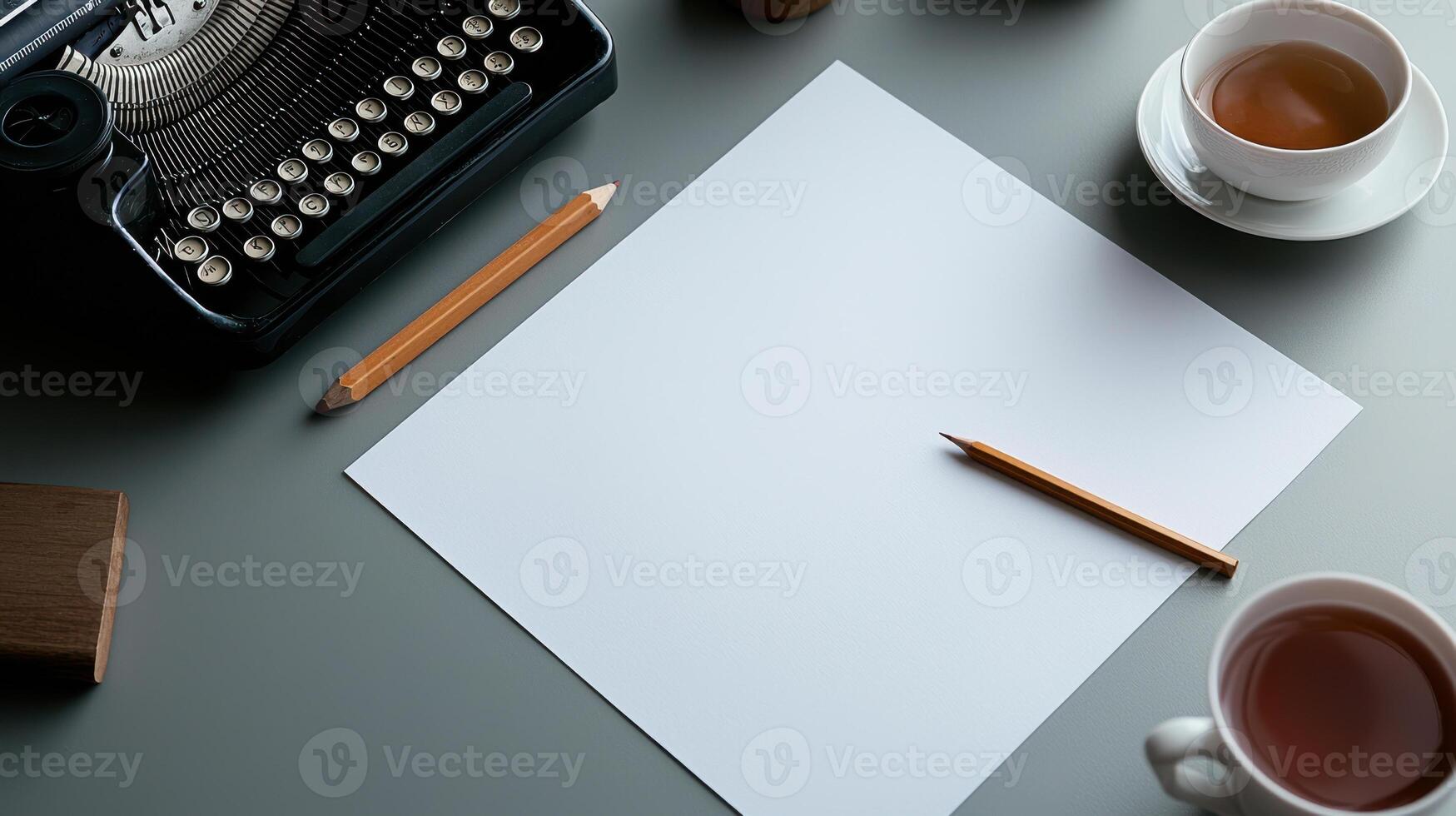 Blank paper with pencil and vintage typewriter photo