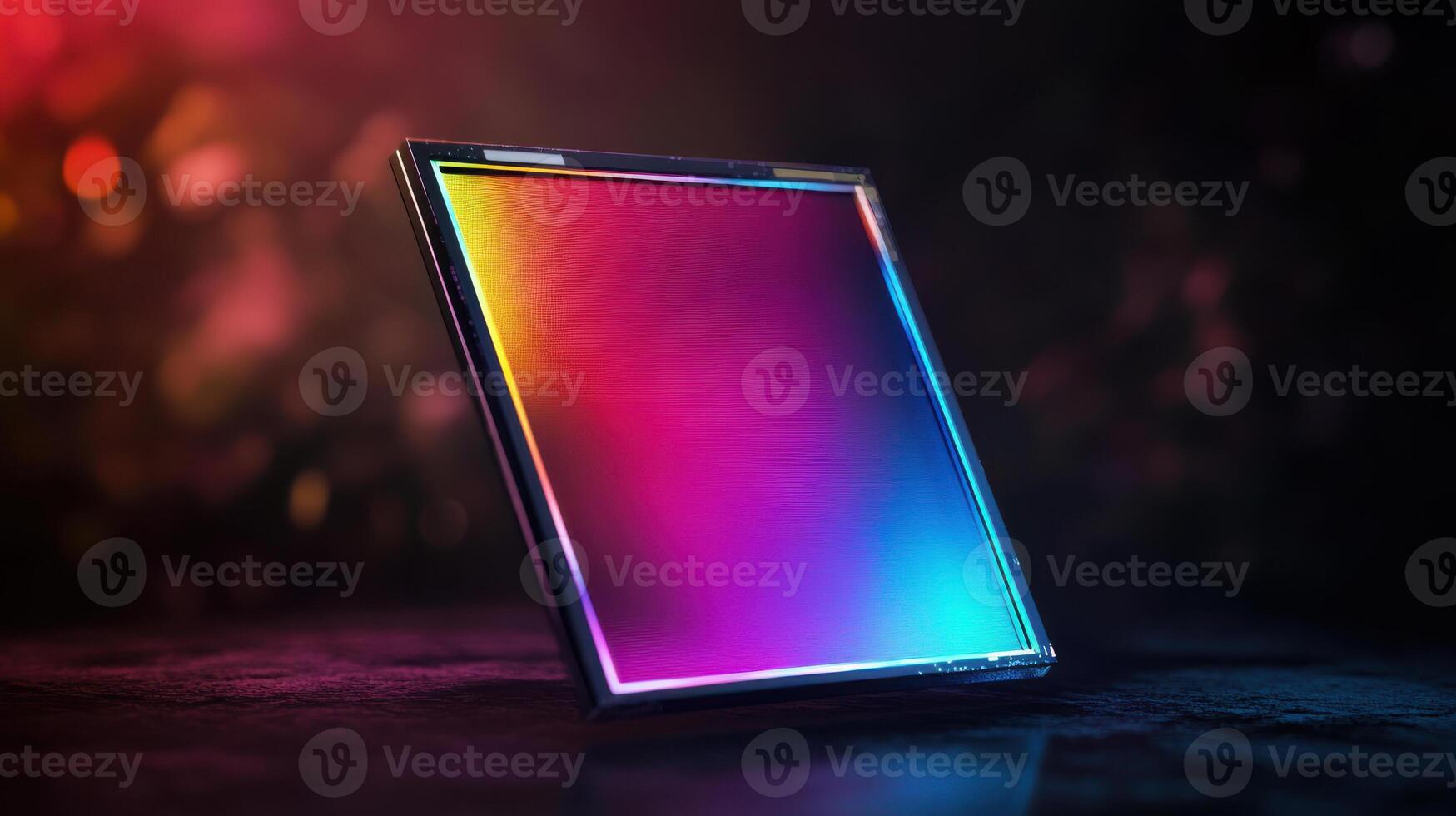 A colorful screen with a rainbow light on it photo