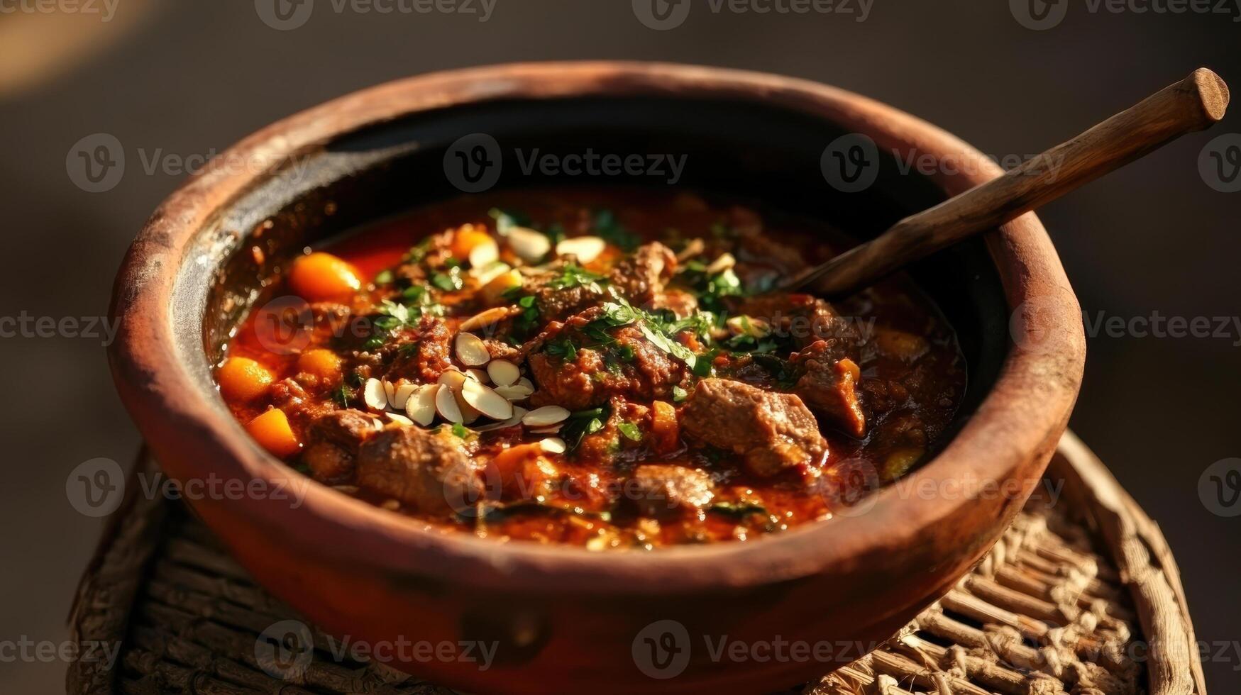 Hearty Moroccan lamb curry with apricots and almonds photo