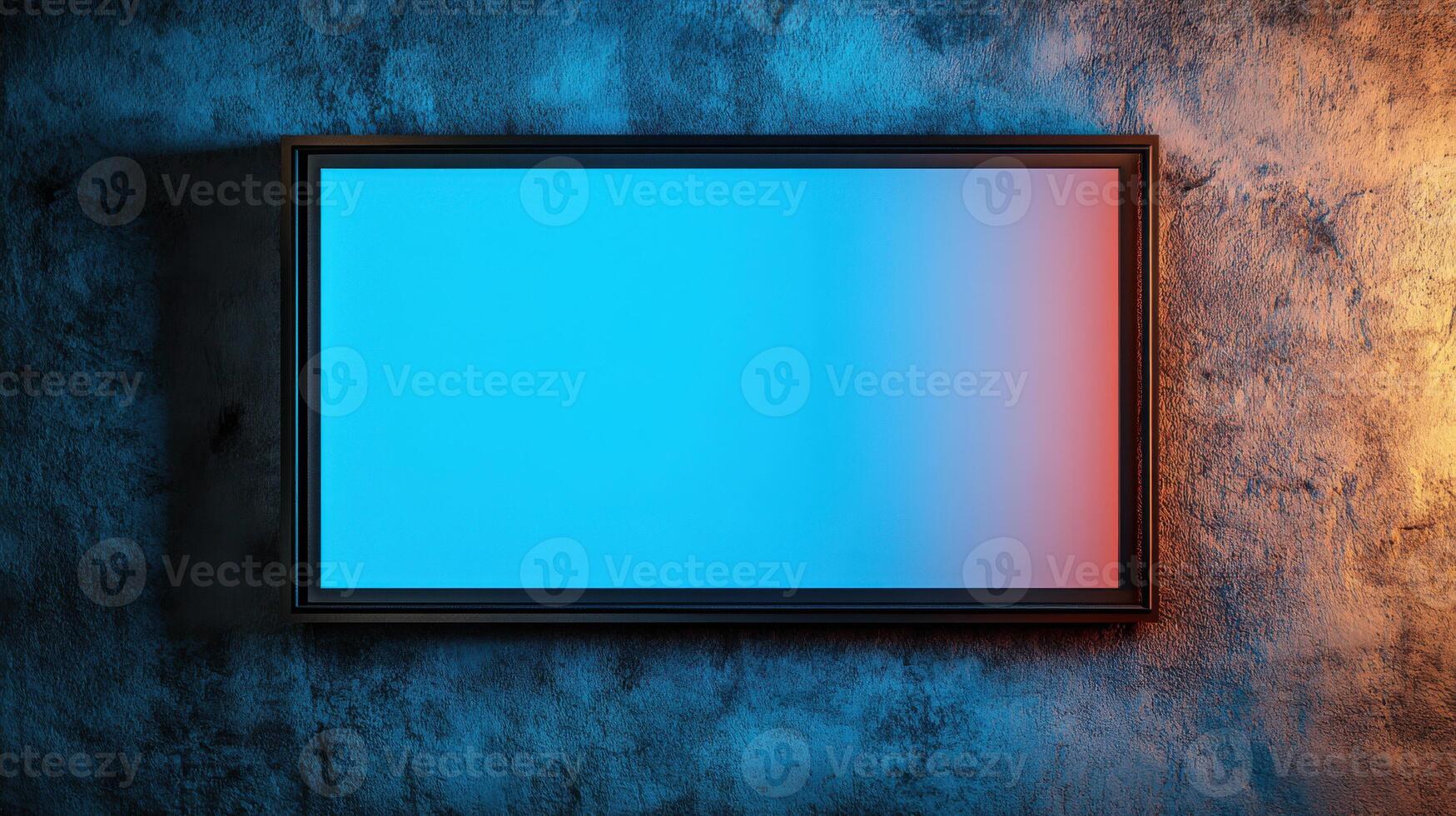 A blue and red square frame on a wall photo