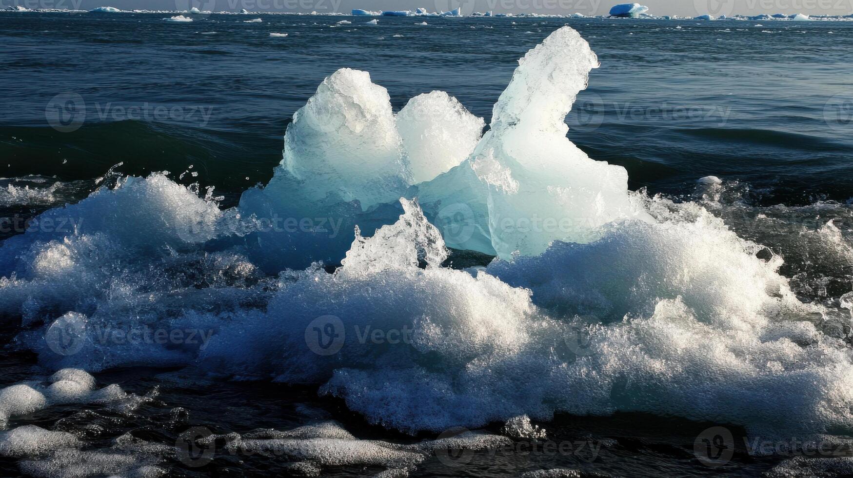 Melting icebergs in ocean waves create stunning scene photo