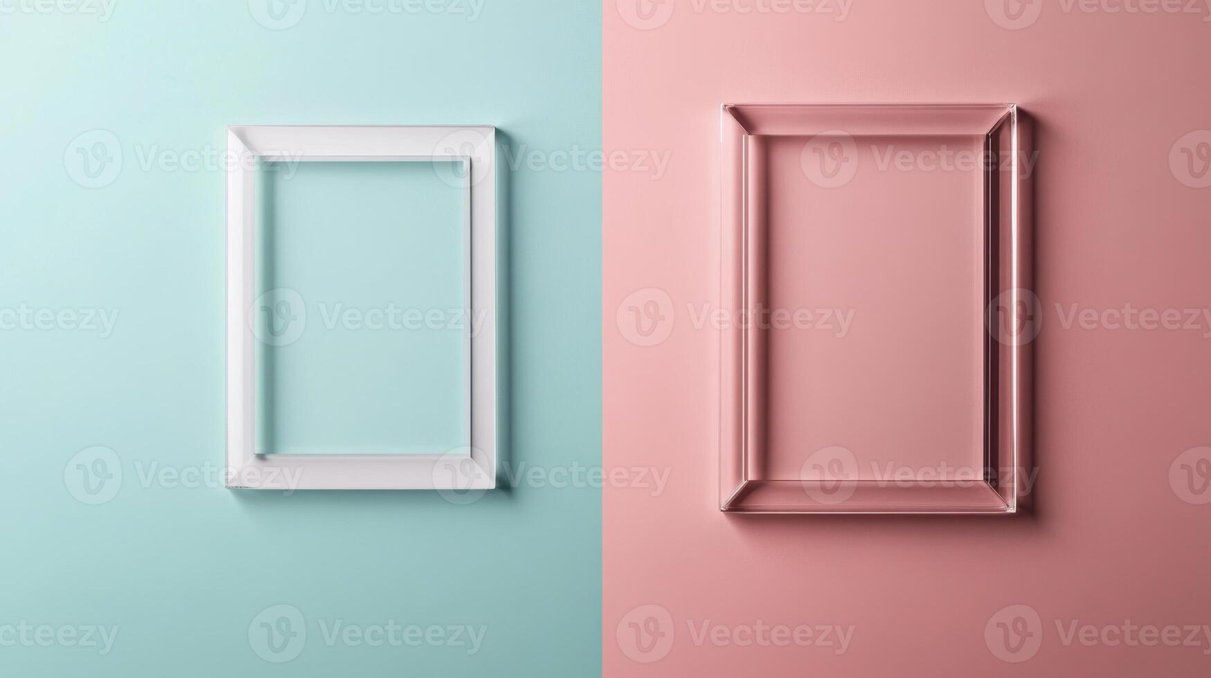 Minimalist picture frames on pastel backgrounds create contrast photo