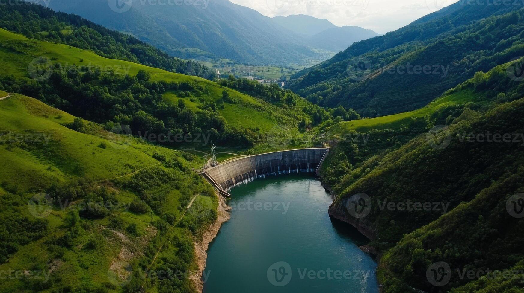 hydroelectric dam harnessing water power in green valley photo